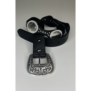 ARIAT Womens Concho Belt Black Leather Rhinestone sz 34 Western Rodeo Silver